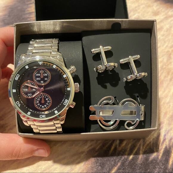 American Exchange Watch, Cuff Links & Tie Clip Set Metal Alloy Watch - Picture 1 of 15